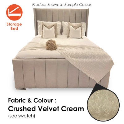 Zaragoza Crushed Velvet Cream-4'6ft - Double-Ottoman