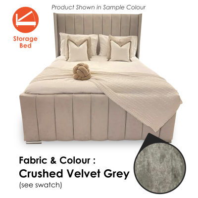Zaragoza Crushed Velvet Grey-4ft - Small Double-Ottoman