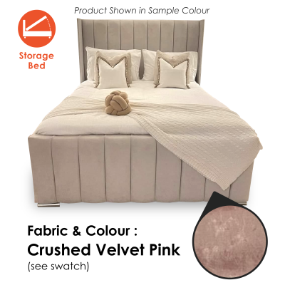 Zaragoza Crushed Velvet Pink-5ft - King Size-Ottoman
