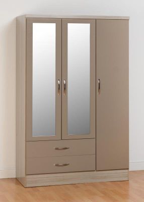 Nevada 3 Door 2 Drawer Wardrobe in Oyster Gloss/Light Oak