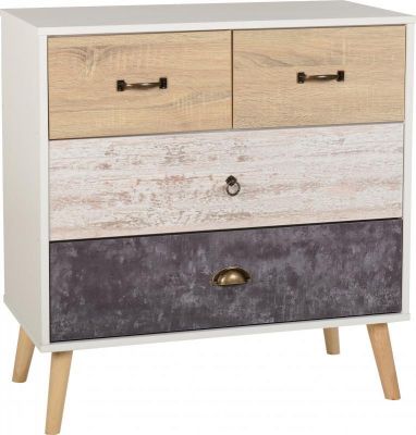 Nordic 2+2 Drawer Chest - White / Distressed Effect