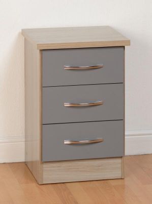 Nevada 3 Drawer Bedside - Grey Gloss / Light Oak