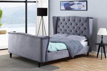 Baroness Fabric Double Bed 4ft 6in - PLUSH Grey