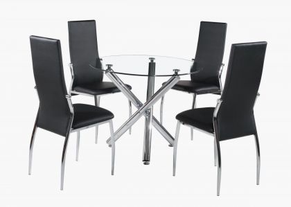 Calder Dining Set Chrome & Clear Glass 4 Chairs