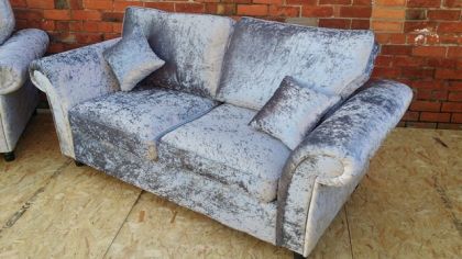Crushed Velvet Silver Sofa 3 Seater FIXED BACK