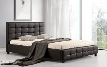 Lattice Leather Double Bed 4ft 6in - Black
