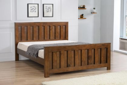 Maxfield Solid Rubberwood King Size Bed 5ft - Rustic Oak