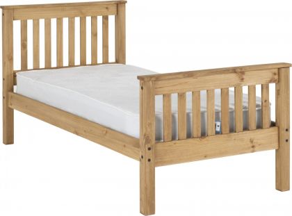 Monaco Bed Single 3ft High Foot End - Distressed Waxed Pine