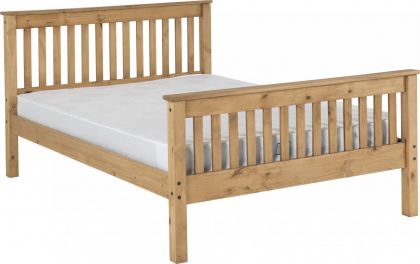 Monaco High Foot Double Bed 4ft 6in - Distressed Waxed Pine