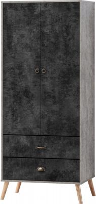 Nordic 2 Door 2 Drawer Wardrobe - Grey/Charcoal Concrete Effect
