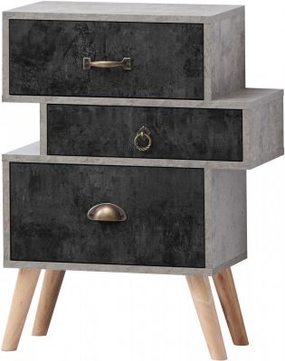 Nordic 3 Drawer Bedside - Grey/Charcoal Concrete Effect