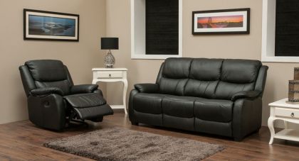 Parker Leather Sofa Suite 3+R+R - Black