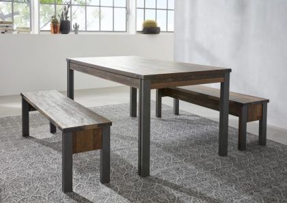 Prime Old Wood Dining SET (Table + 2 Benches) - Grey