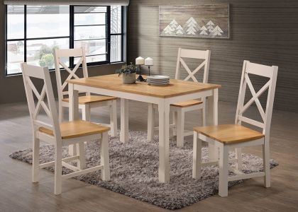 Rochester 4ft Dining Set with 4 Chairs - Cream & Oak