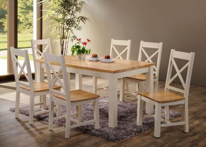 Rochester 5ft Dining Set with 6 Chairs - Cream & Oak
