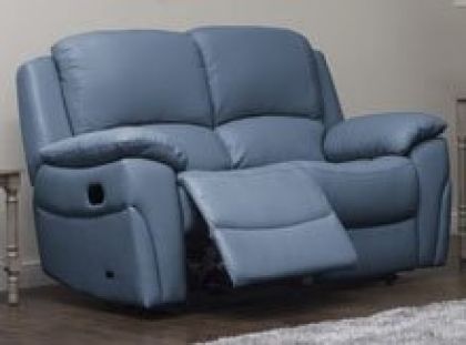 Serena Leather 2 Seater Recliner Sofa 2RR - Sky Blue