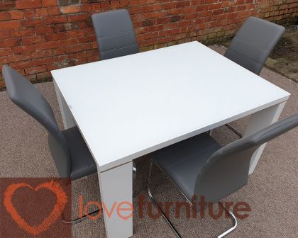 Soho Glass Dining Set with 4  Grey Chairs - White