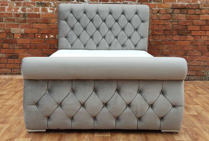 Swan Fabric Double Bed 4ft 6in - Plush Grey