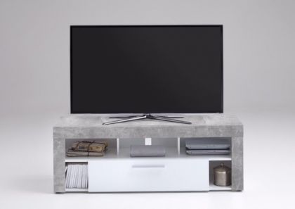 Vibio 1 Drawer High Gloss TV Unit - White / Concrete