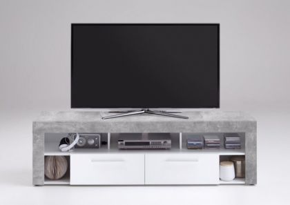 Vibio 2 Drawer High Gloss TV Unit - White / Concrete