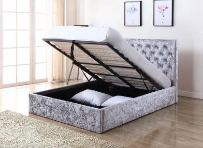 Yasmin Storage Crushed Velvet Double Bed Silver - 4'6ft