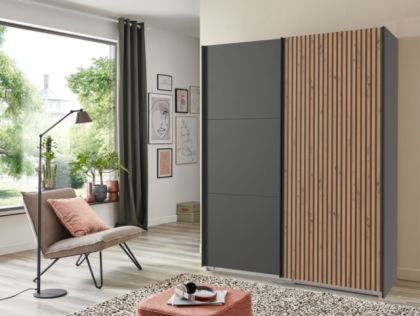 Andorra Sliding Wardrobe 200cm - Graphite/Artisan Oak