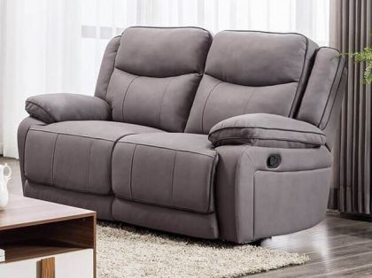 Brody Fabric 2 Seater Recliner Sofa with Cupholder - Light Grey Storm