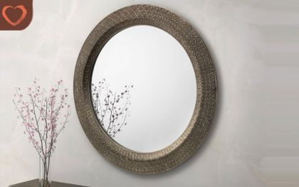 Cadence Large Round Ornate Pewter Wall Mirror