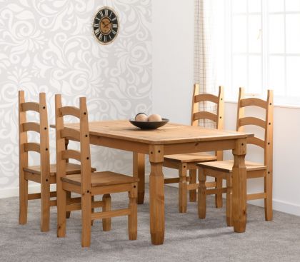 Corona 5' Dining Set with 4 Chairs - Distressed Waxed Pine