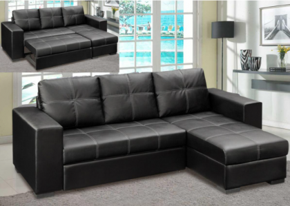 Gianni Storage Chaise Sofa Bed Bonded Pu - Black