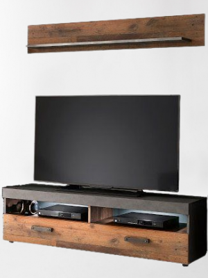 Indy TV Media Storage Cabinet with Wall Shelf - Old Wood                                                                             