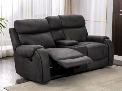 Kester Fabric 2 Seater Recliner Sofa with Console - Slate