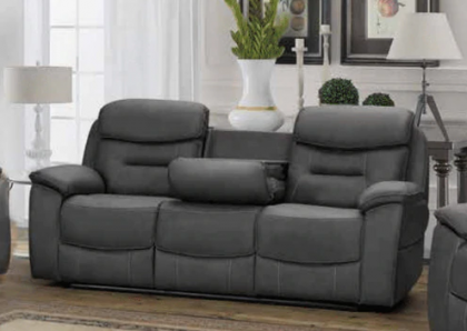 Leroy 3 Seater Recliner Sofa with Tray - Grey
