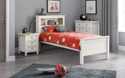 Maine Bookcase Single Bed - Surf White