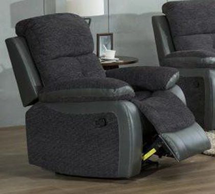 Manse Fabric 1 Seater Recliner Sofa - Grey / Black