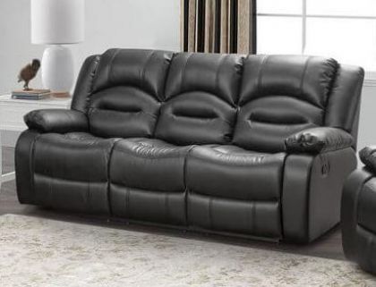 Novella Fabric 3 Seater Recliner Sofa - Black