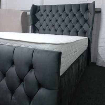 Oxford Wingback Fabric Ottoman King Size Bed 5ft - Plush Charcoal