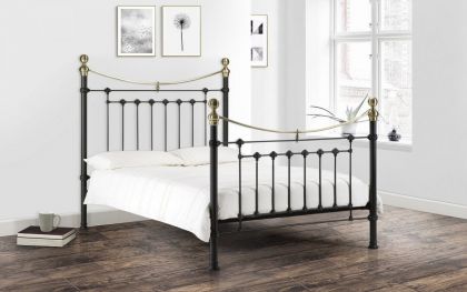 Victoria Double Bed 4ft 6in - Satin Black/Brass