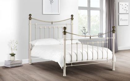 Victoria Double Bed 4ft 6in - Satin White/Brass