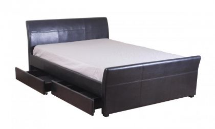 Viva Leather Double Bed with 4 Drawers - Brown