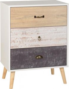 Nordic 3 Drawer Chest - White / Distressed Waxed Pine