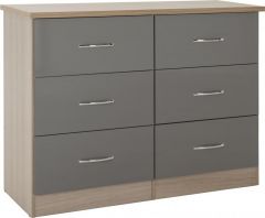 Nevada 6 Drawer Chest - Grey Gloss / Light Oak