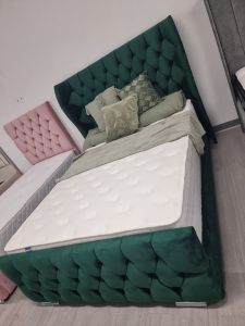 Oxford Wingback Fabric Ottoman SUPER King Size Bed 6ft - Plush Green