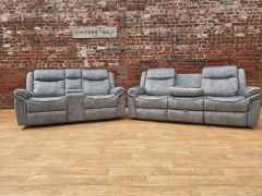 Mondeo Fabric Recliner Suite 3RR Drop Down Table + 2RR with Console - Grey