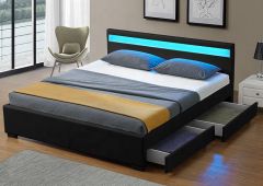 Asteroid Leather King Size Bed 5ft with LED Lights + Bluetooth Speaker - Black