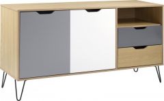 Bergen 2 Door 2 Drawer Sideboard - Oak Effect / White / Grey