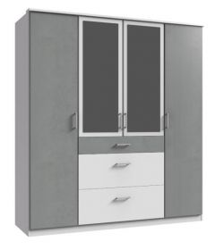 Click 4 Door 3 Drawers Mirrored Wardrobe - White / Concrete