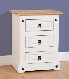 Corona 3 Drawer Bedside Chest - White