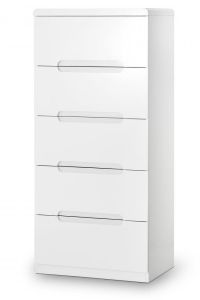 Manhattan High Gloss 5 Drawer Narrow Chest - White