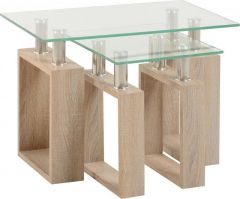 Milan Nest of Tables in Sonoma Oak Effect Veneer / Clear Glass